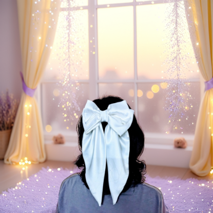 Picture of White Satin Long Tail Hair Bow – Elegant Gift for Women & Girls